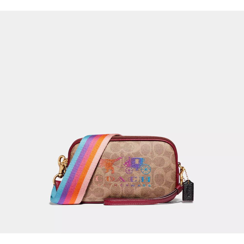 Coach Beige Signature Crossbody with Rainbow Strap